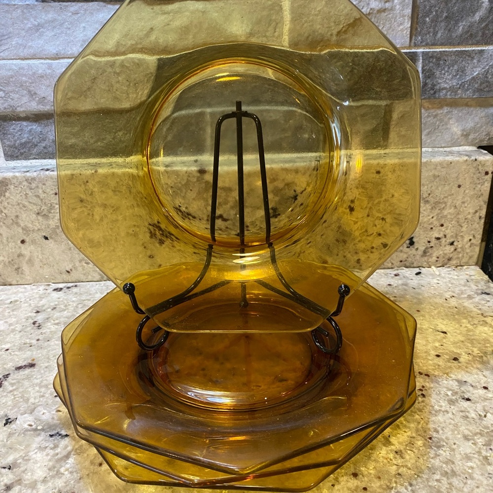 Amber Octagonal Glass Dessert Plates - Set of 4‎